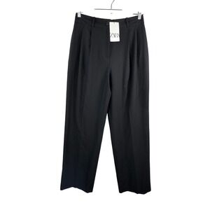Zara Black Wide Leg Pleated High‎ Waist Career Dress Pants money 90s sz L